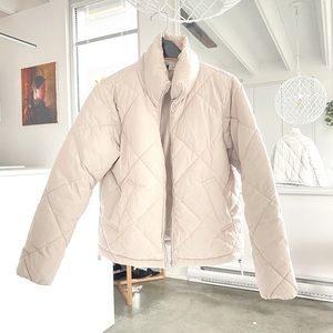 Cream Quilted Bomber Jacket
